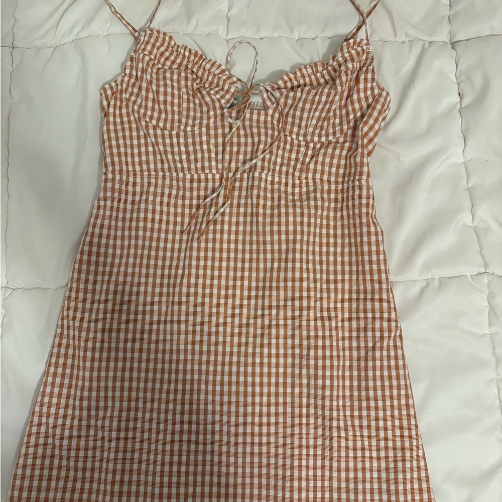 Brown Gingham Spaghetti Strap Dress